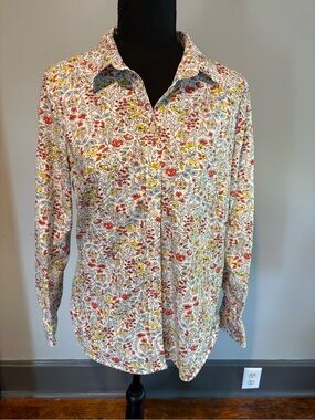 Banana Republic Blouse 100% cotton Floral Button-Up with Red & Yellow Accents